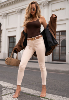 Spodnie jeansowe skinny z paskiem Just Be You jasnobeżowe
