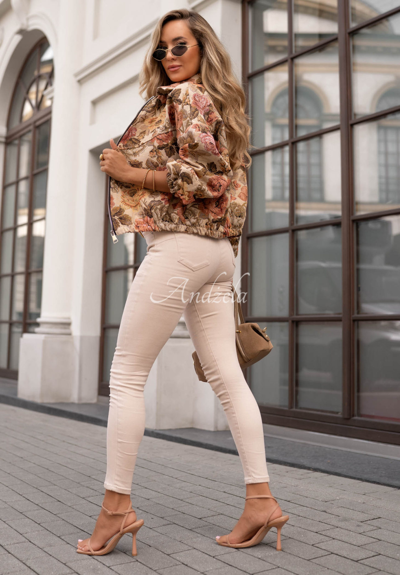 Secret Bloom Beige Floral Jacquard Bomber Jacket