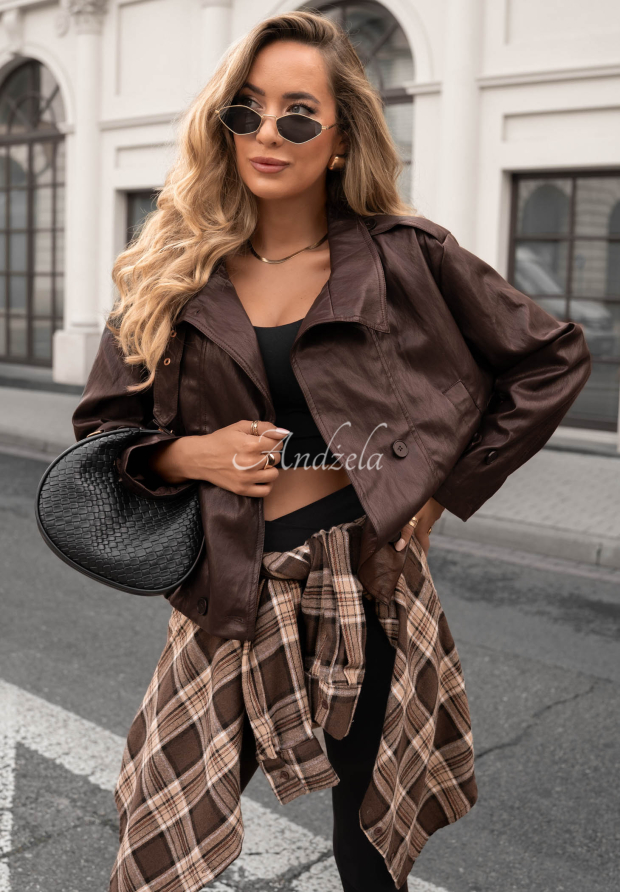 Midnight Walk Chocolate-Brown Leather Bomber Jacket