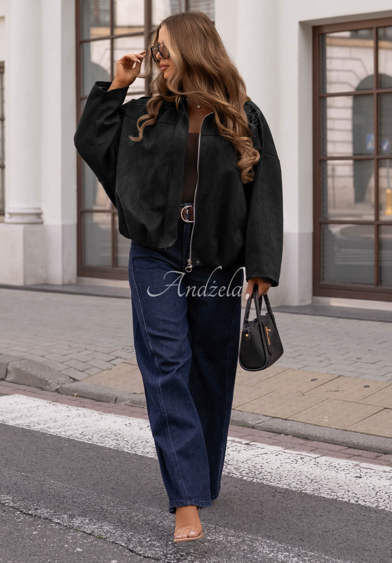 Zamszowa kurtka bomberka oversize Early Season czarna