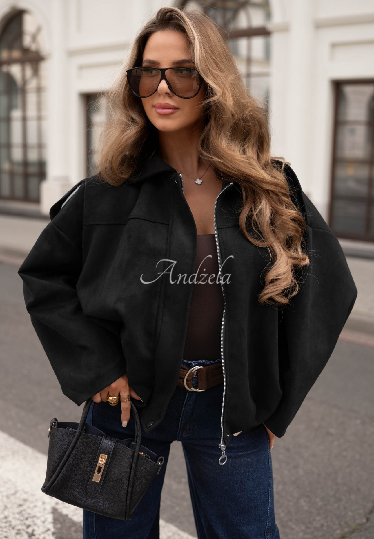 Zamszowa kurtka bomberka oversize Early Season czarna