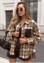Koszula w kratę z ozdobną aplikacją Just Perfect camelowa