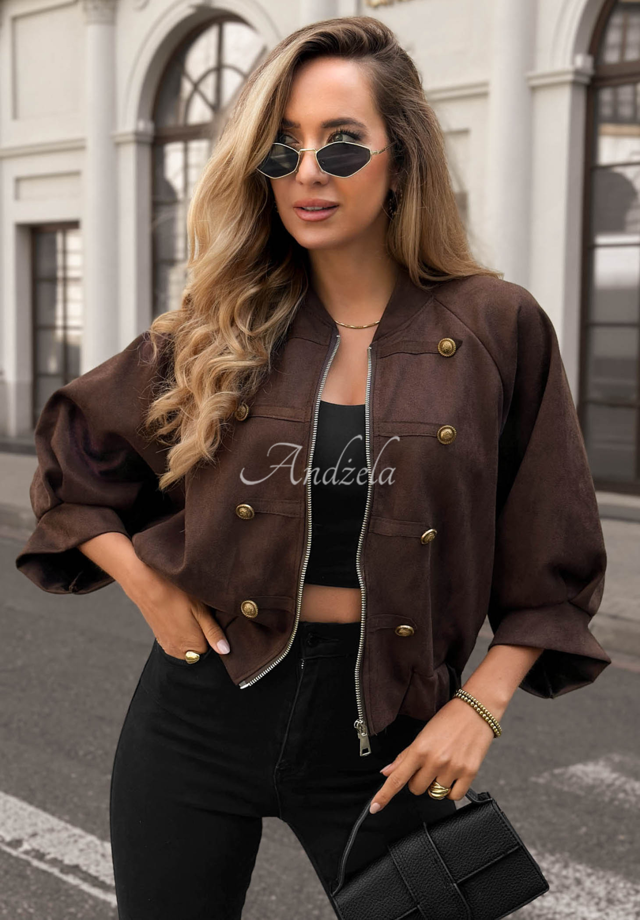 Elegant Force Chocolate-Brown Suede Napoleon Jacket
