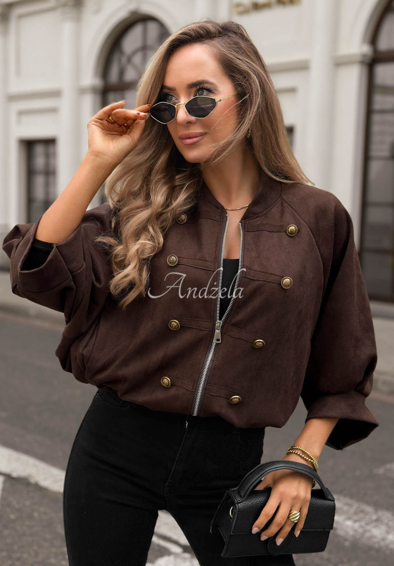 Elegant Force Chocolate-Brown Suede Napoleon Jacket