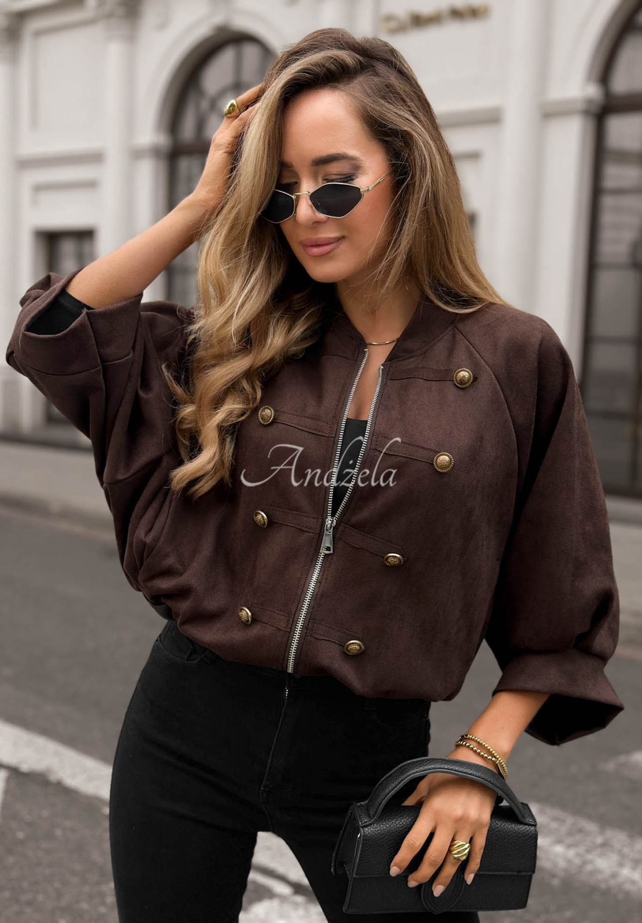 Elegant Force Chocolate-Brown Suede Napoleon Jacket