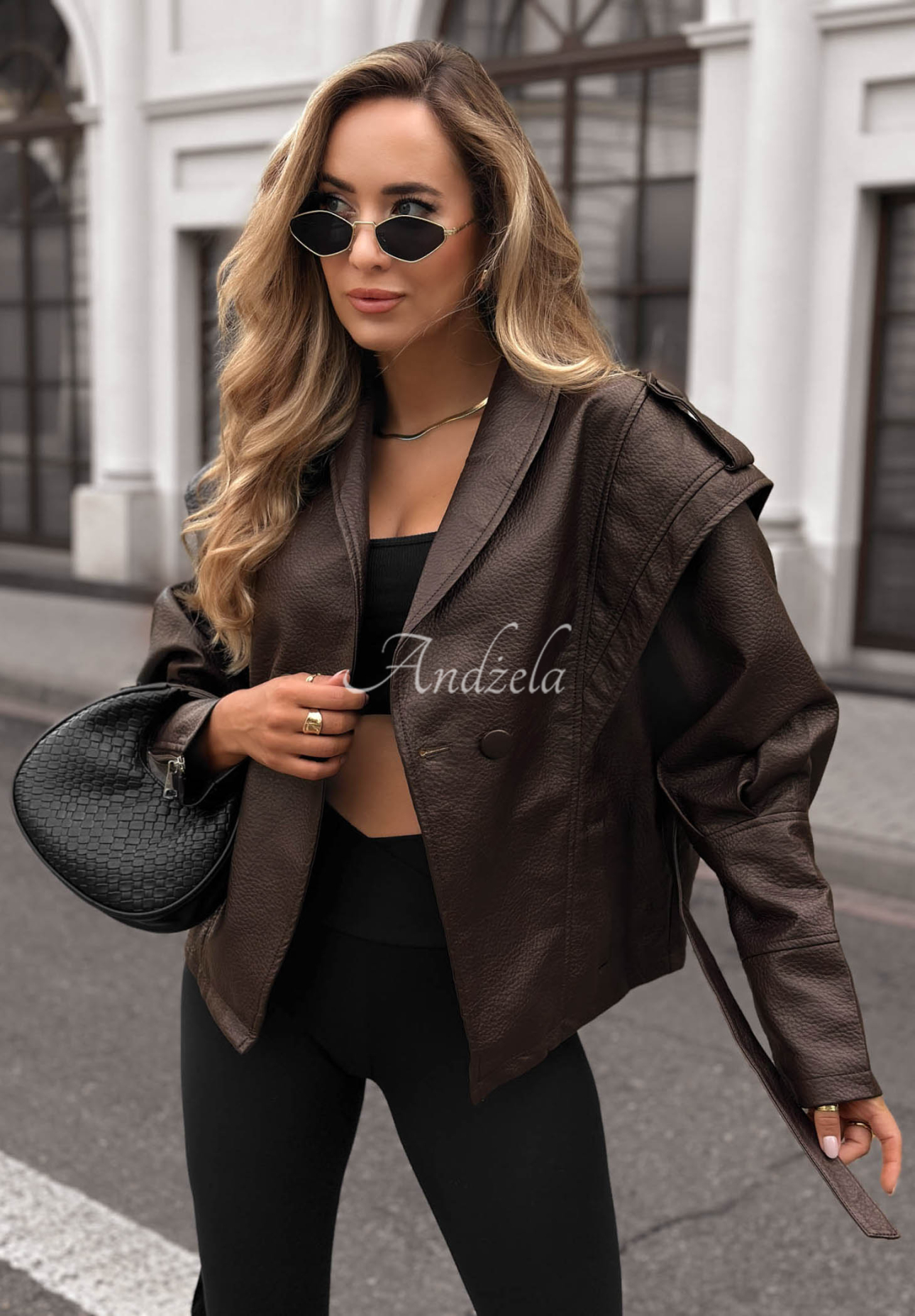 Warm Harmony Short Leather Coat with Belt in Chocolate Brown