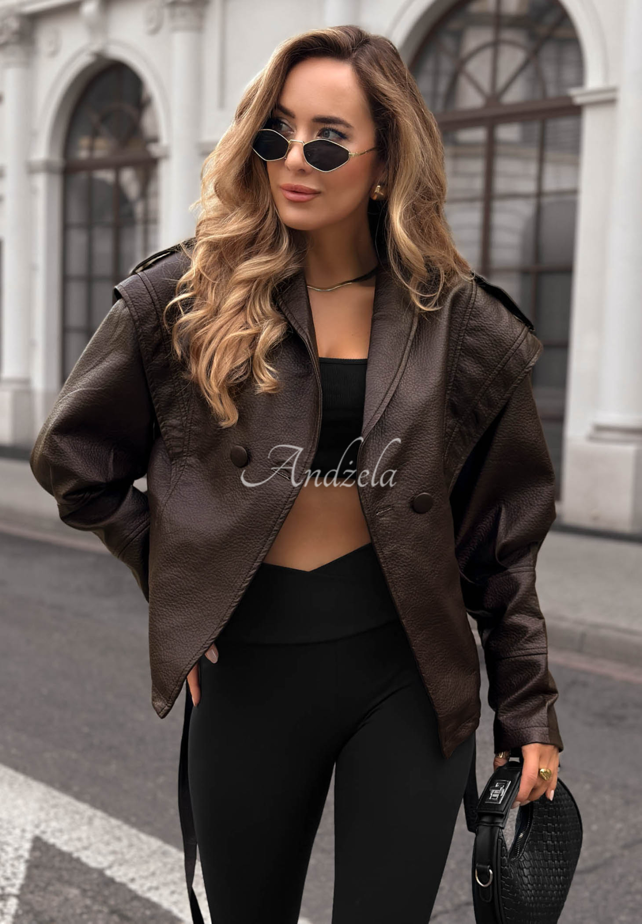 Warm Harmony Short Leather Coat with Belt in Chocolate Brown