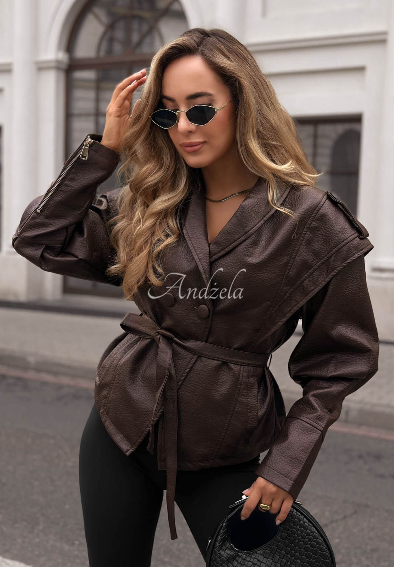 Warm Harmony Short Leather Coat with Belt in Chocolate Brown