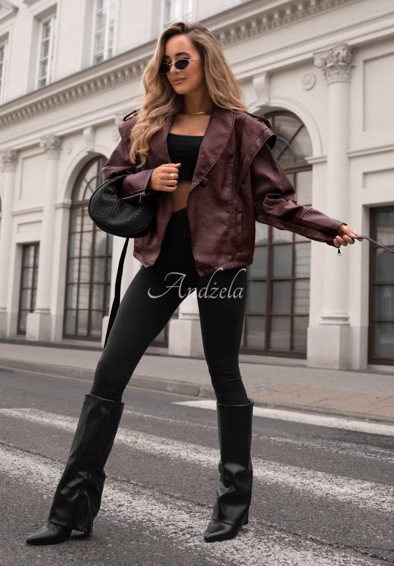 Warm Harmony Burgundy Short Leather Coat with Belt