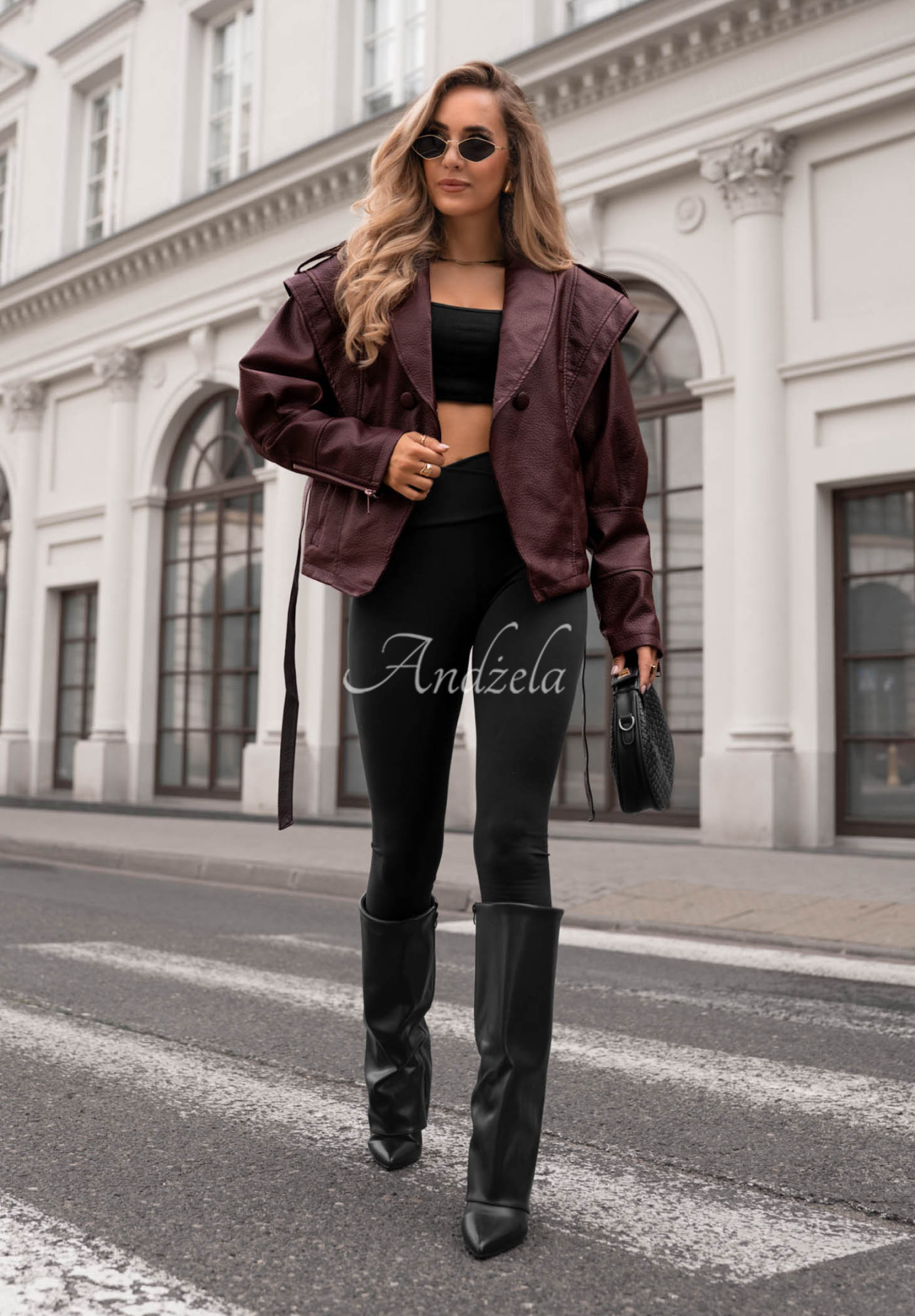 Warm Harmony Burgundy Short Leather Coat with Belt
