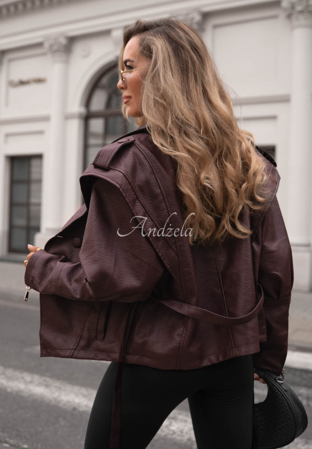 Warm Harmony Burgundy Short Leather Coat with Belt