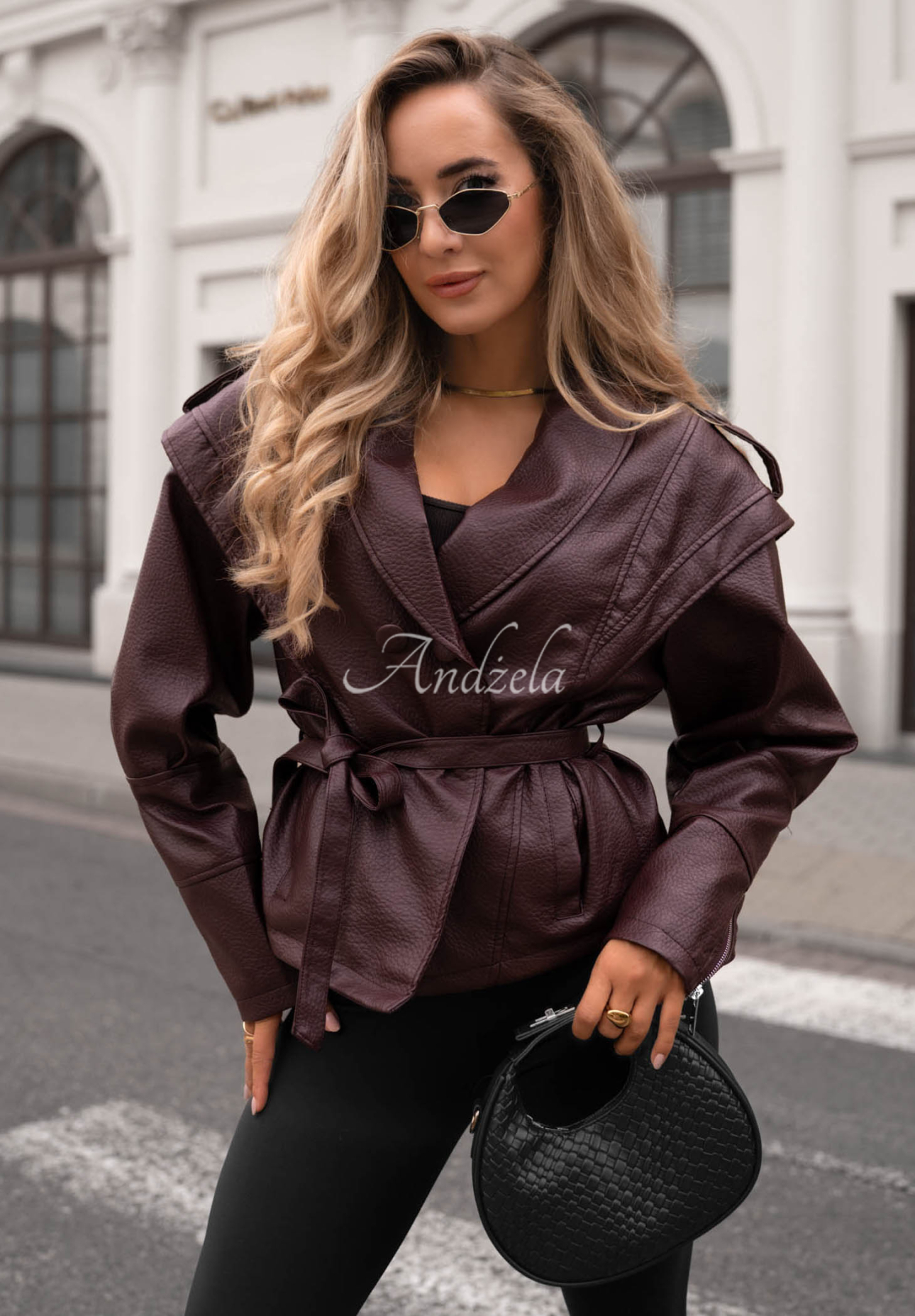 Warm Harmony Burgundy Short Leather Coat with Belt
