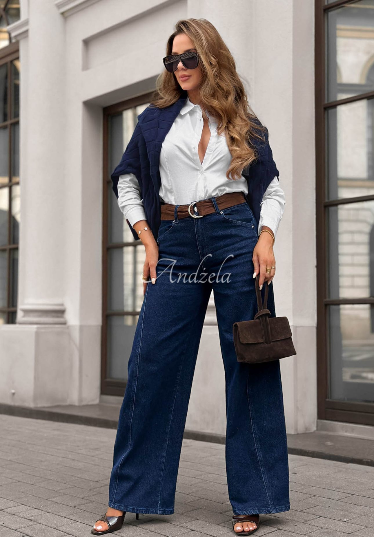 Urban Flam Navy Blue Wide-Leg Jeans with a Belt