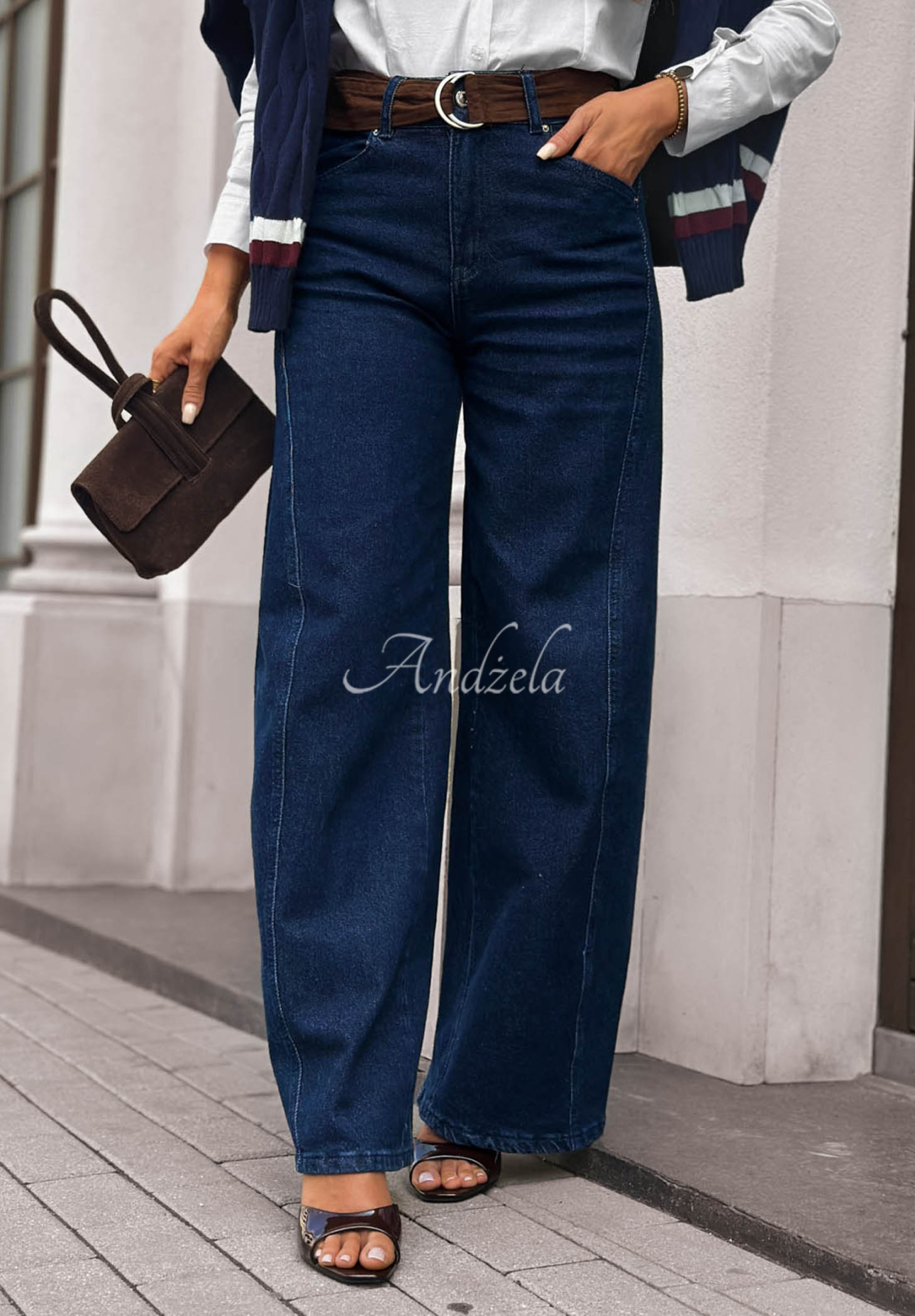 Urban Flam Navy Blue Wide-Leg Jeans with a Belt