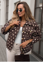 Krótka pikowana kurtka w groszki Autumn Dots czekoladowa