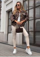Krótka pikowana kurtka w groszki Autumn Dots czekoladowa