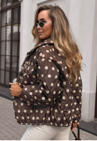 Krótka pikowana kurtka w groszki Autumn Dots czekoladowa