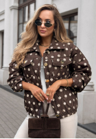 Krótka pikowana kurtka w groszki Autumn Dots czekoladowa