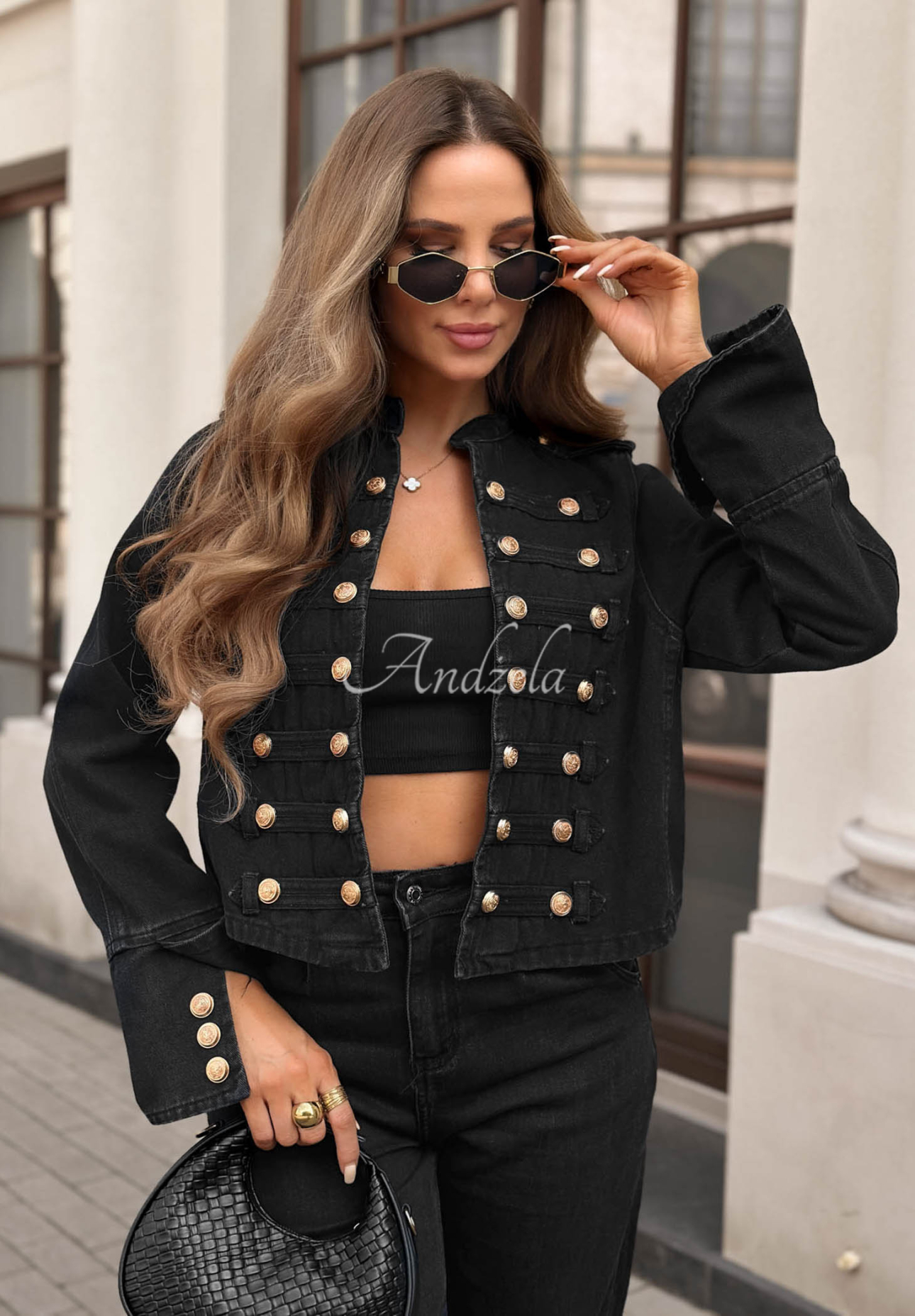 Short denim blazer with buttons, "Your Choice," black