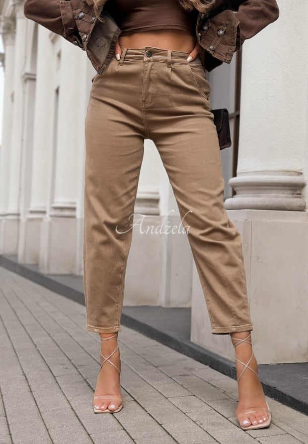 Spodnie jeansowe mom fit Lost Message camelowe