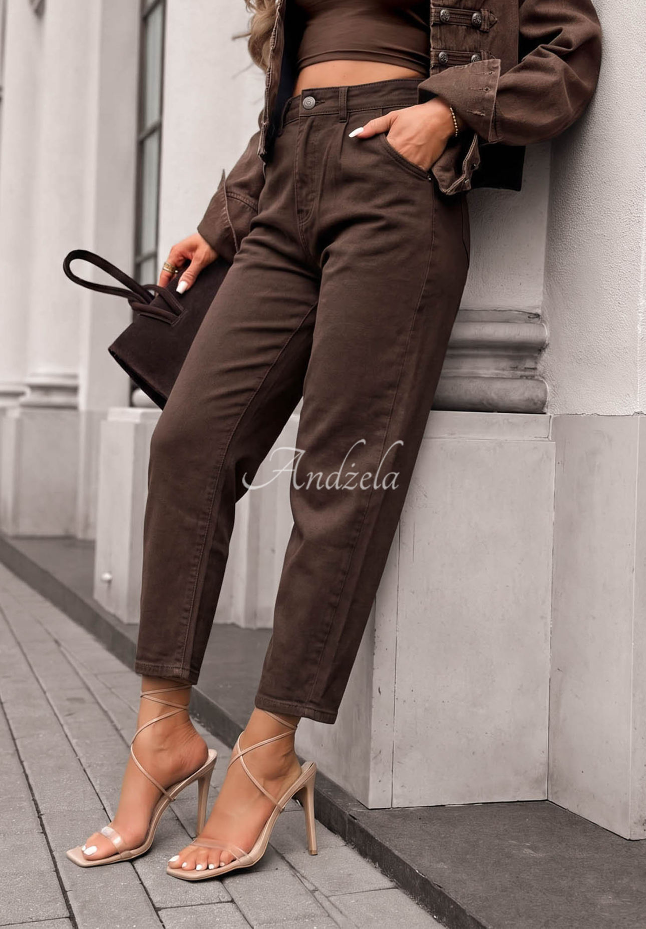 Lost Message Mom-Fit Chocolate-Colored Jeans