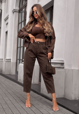 Spodnie jeansowe mom fit Lost Message czekoladowe