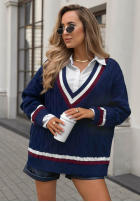 Sweter oversize z dekoltem Casual Girl granatowy