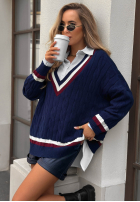 Sweter oversize z dekoltem Casual Girl granatowy
