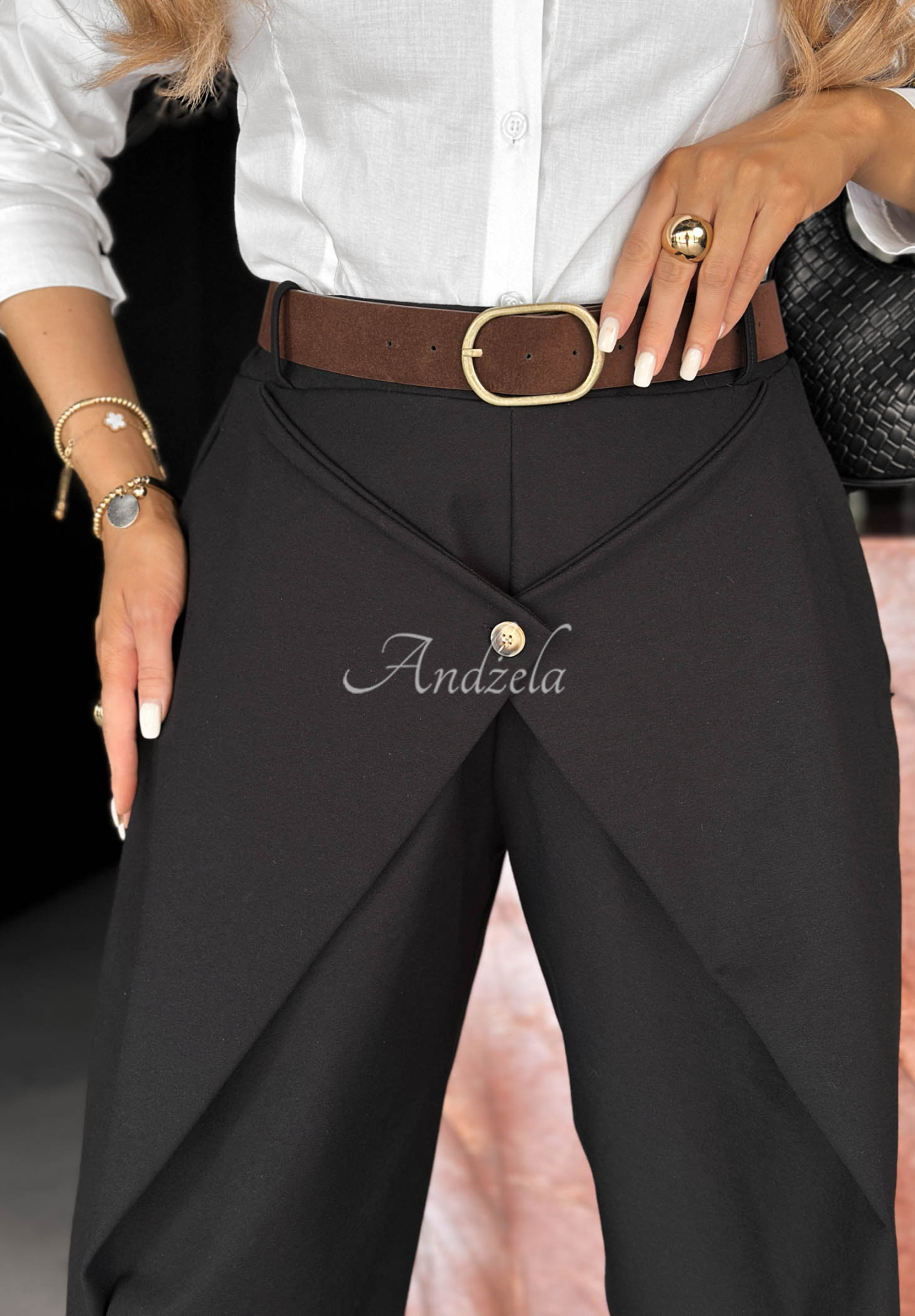 Cozy Trails Black Viscose Pants with Wrap-Around Front