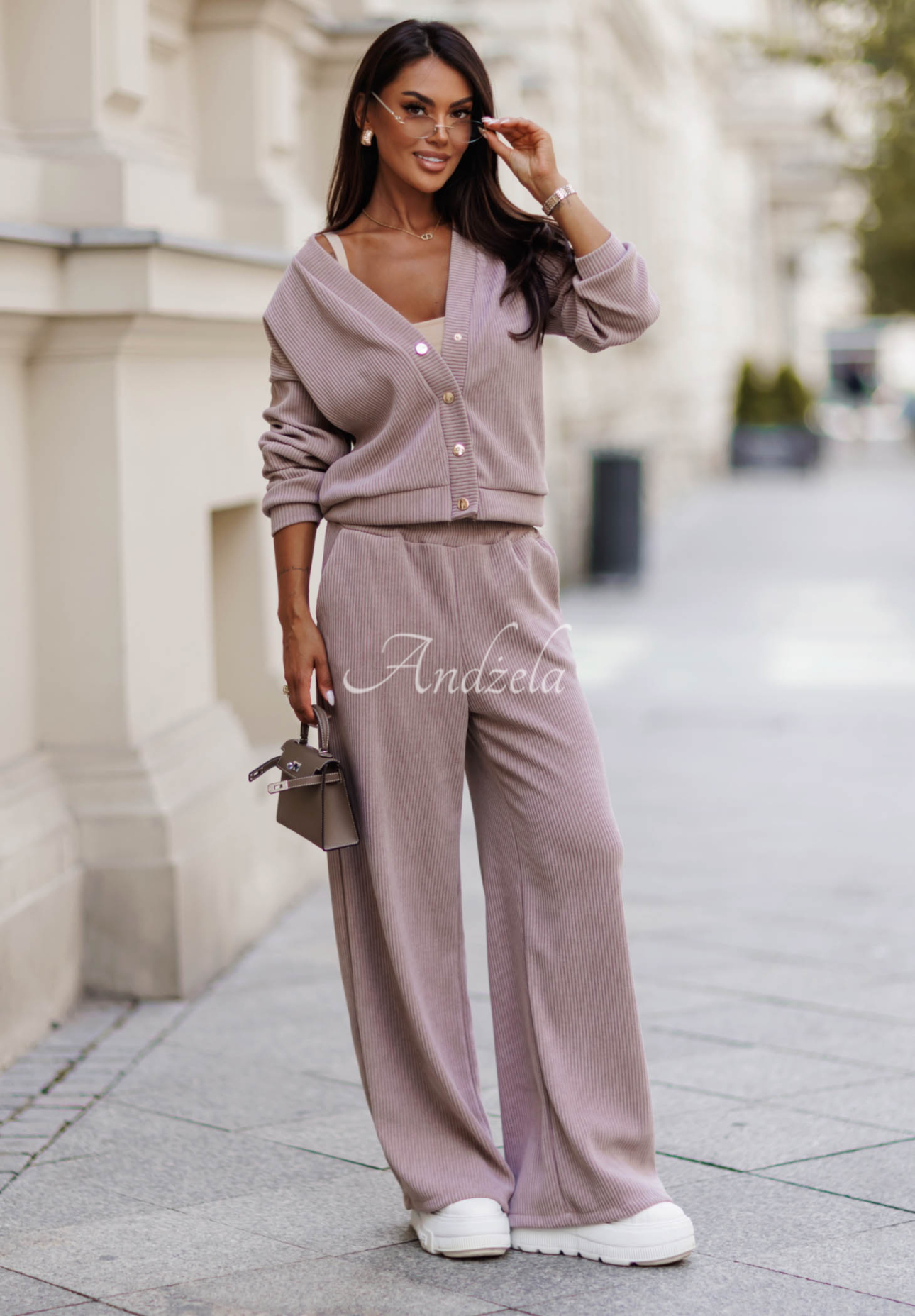 Simple Escape Beige Cotton Corduroy Set: Sweatshirt and Wide-Leg Pants