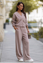 Sztruksowy komplet sweter i spodnie wide leg Simple Escape czekoladowy