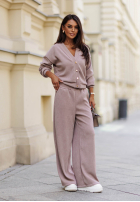 Sztruksowy komplet sweter i spodnie wide leg Simple Escape czekoladowy