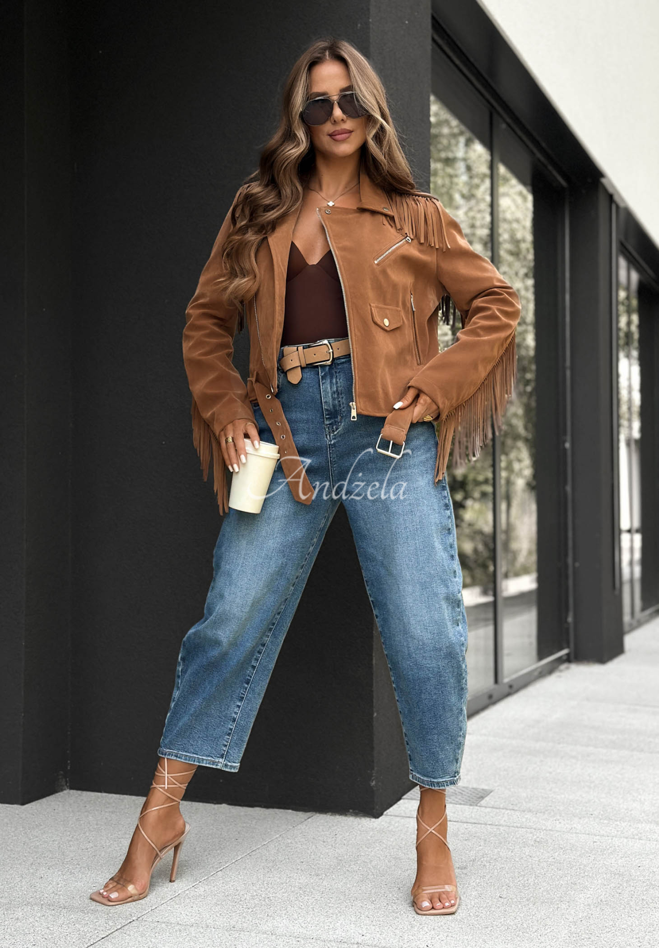 Cloudy Days Camel Suede Fringed Biker Jacket