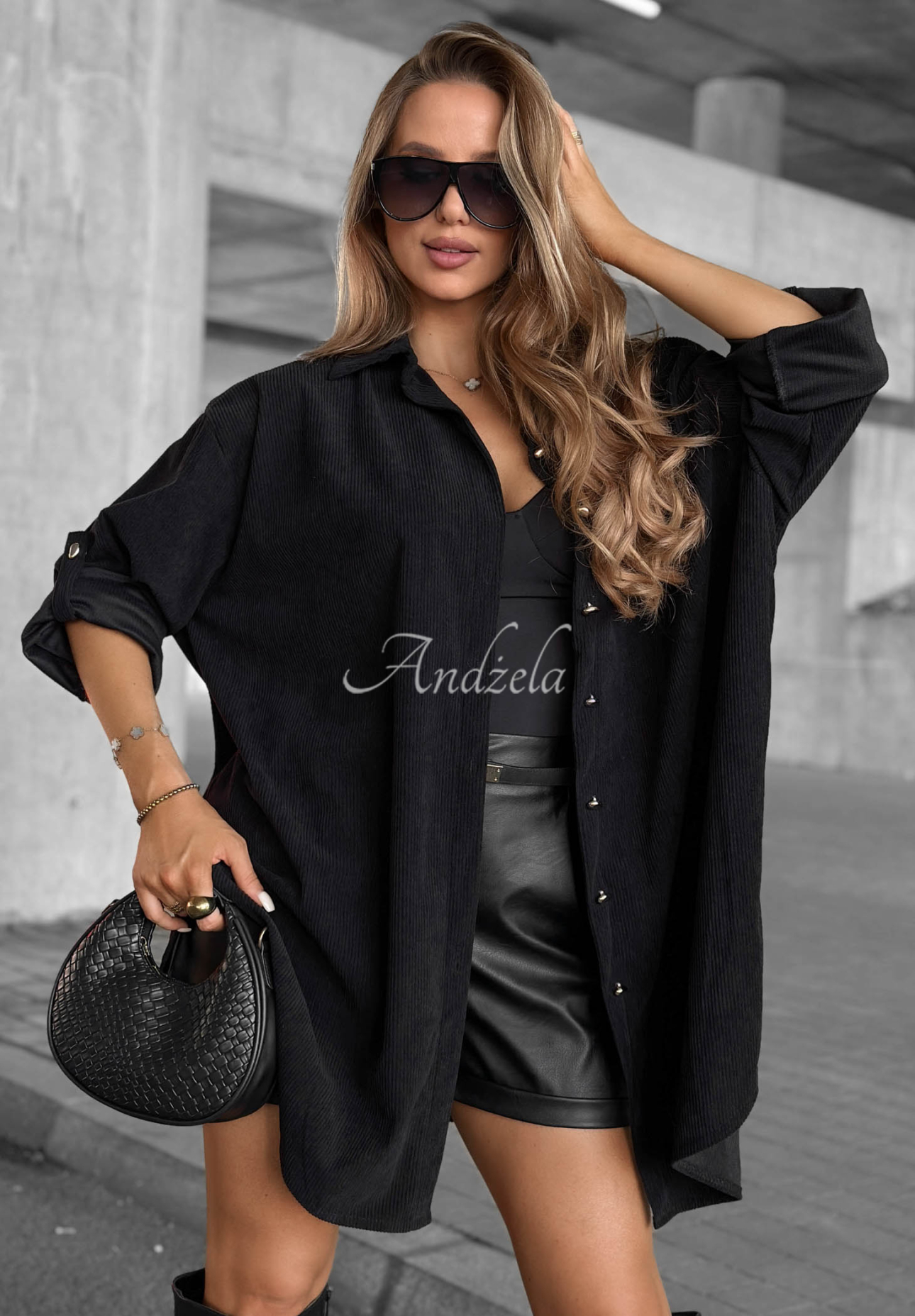 Calm Moments Long Black Viscose Corduroy Shirt