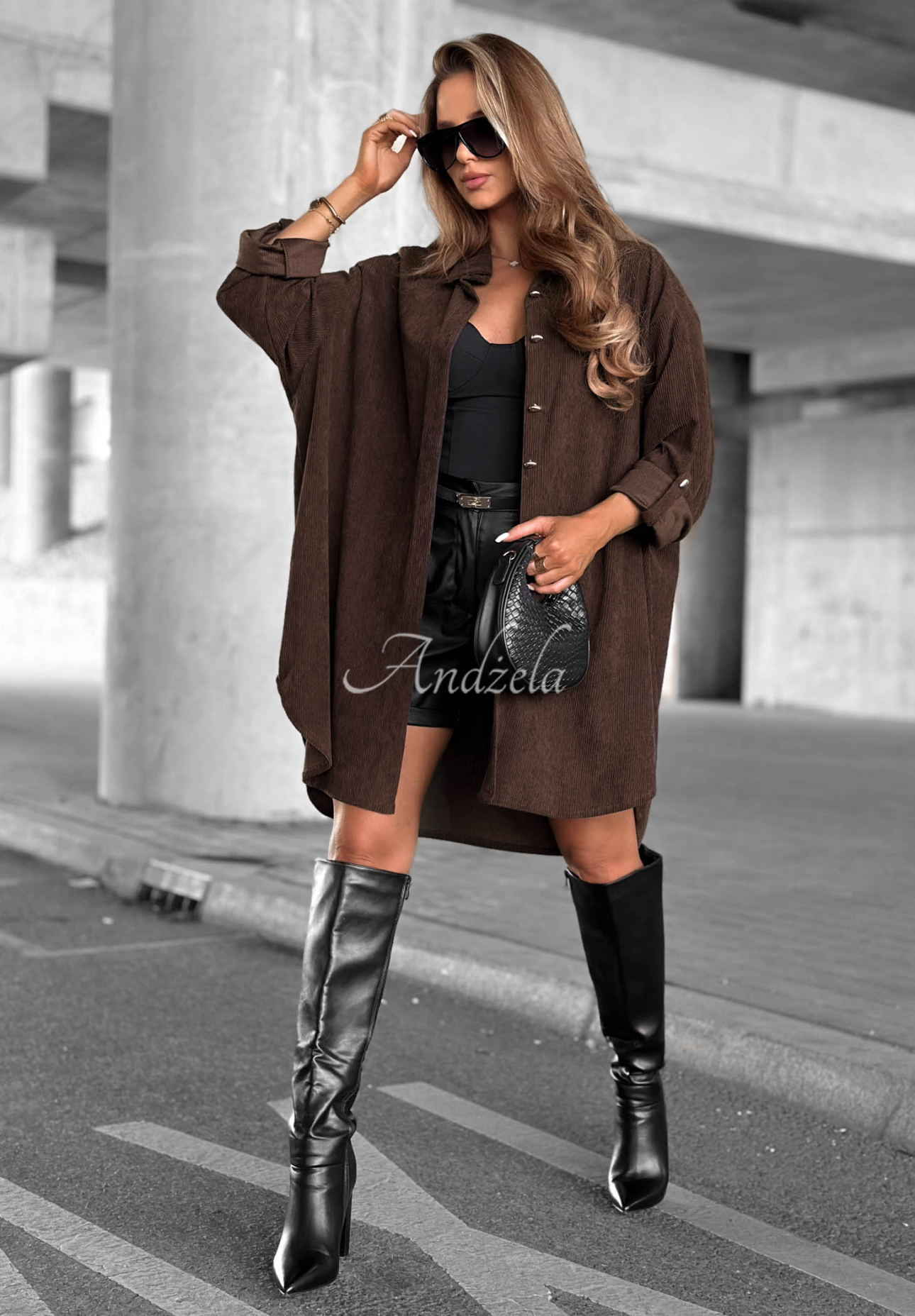 Calm Moments Long Chocolate-Colored Viscose Corduroy Shirt
