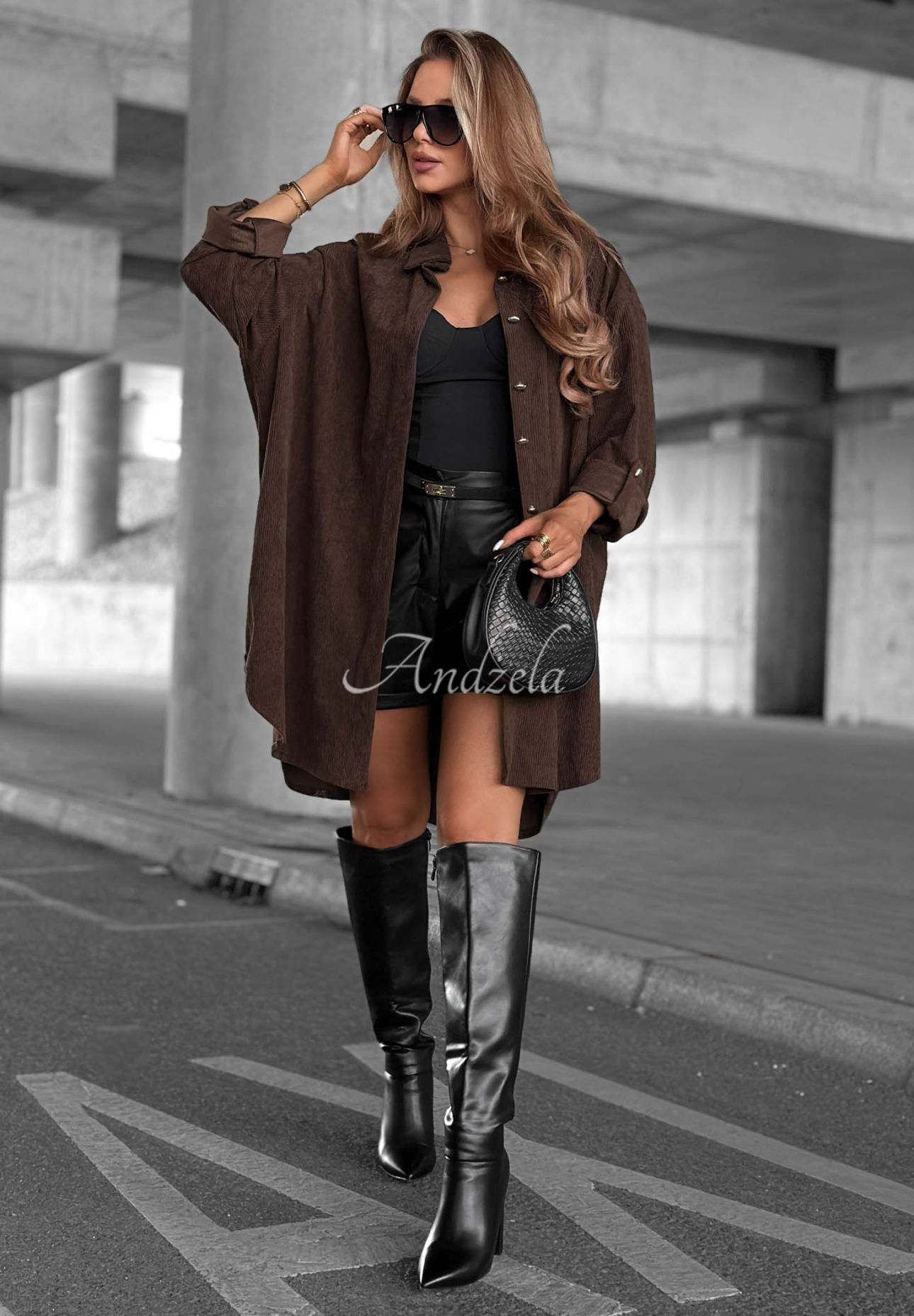 Calm Moments Long Chocolate-Colored Viscose Corduroy Shirt