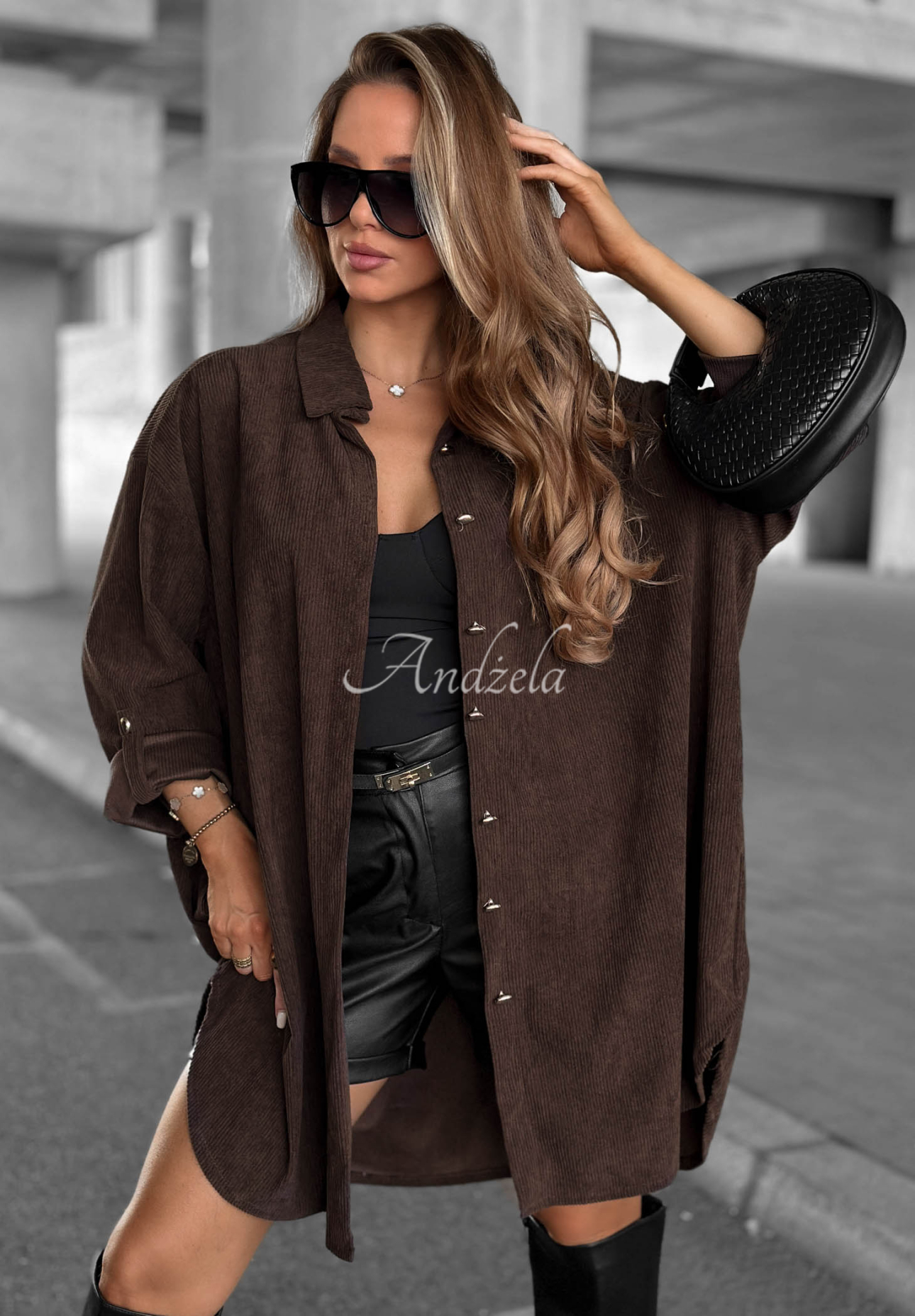 Calm Moments Long Chocolate-Colored Viscose Corduroy Shirt