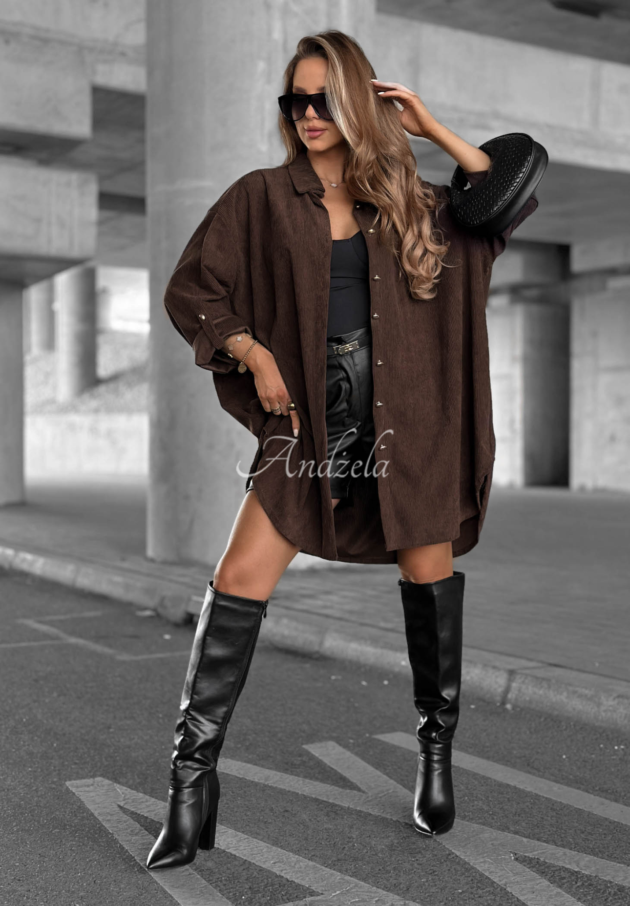 Calm Moments Long Chocolate-Colored Viscose Corduroy Shirt