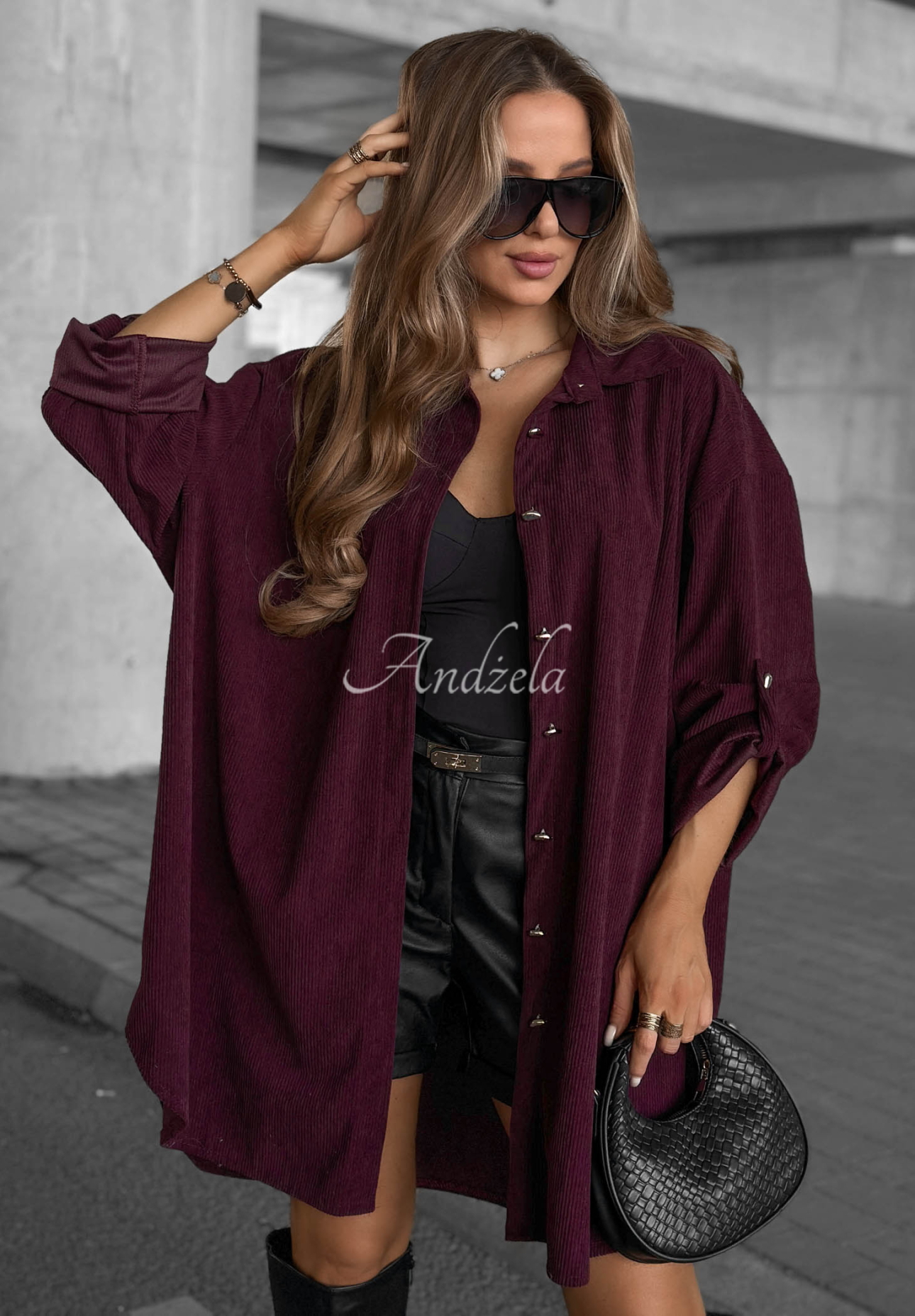 Calm Moments Long Viscose Corduroy Shirt in Plum
