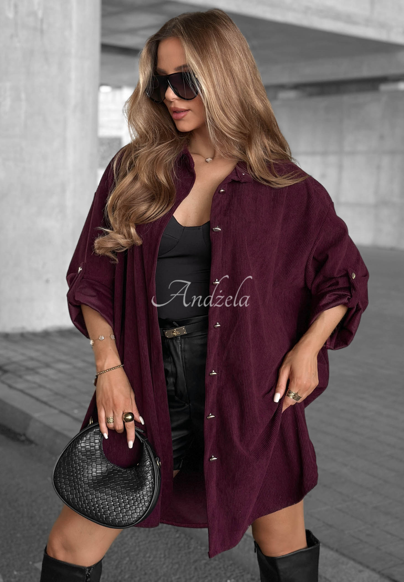 Calm Moments Long Viscose Corduroy Shirt in Plum