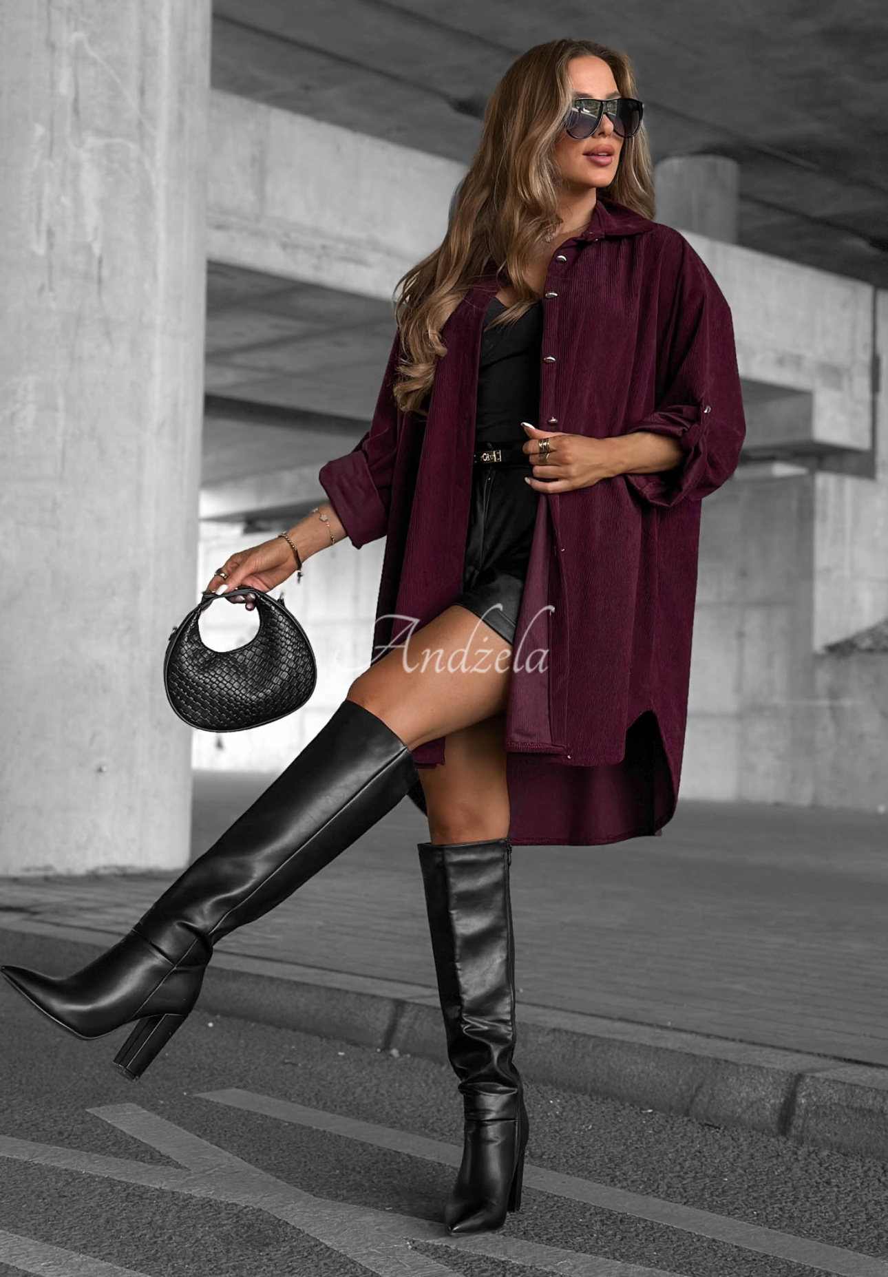 Calm Moments Long Viscose Corduroy Shirt in Plum