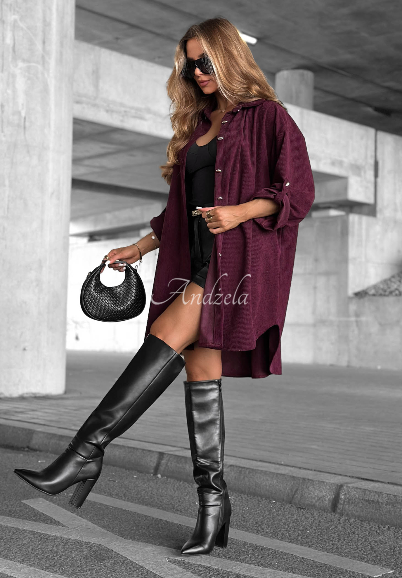 Calm Moments Long Viscose Corduroy Shirt in Plum