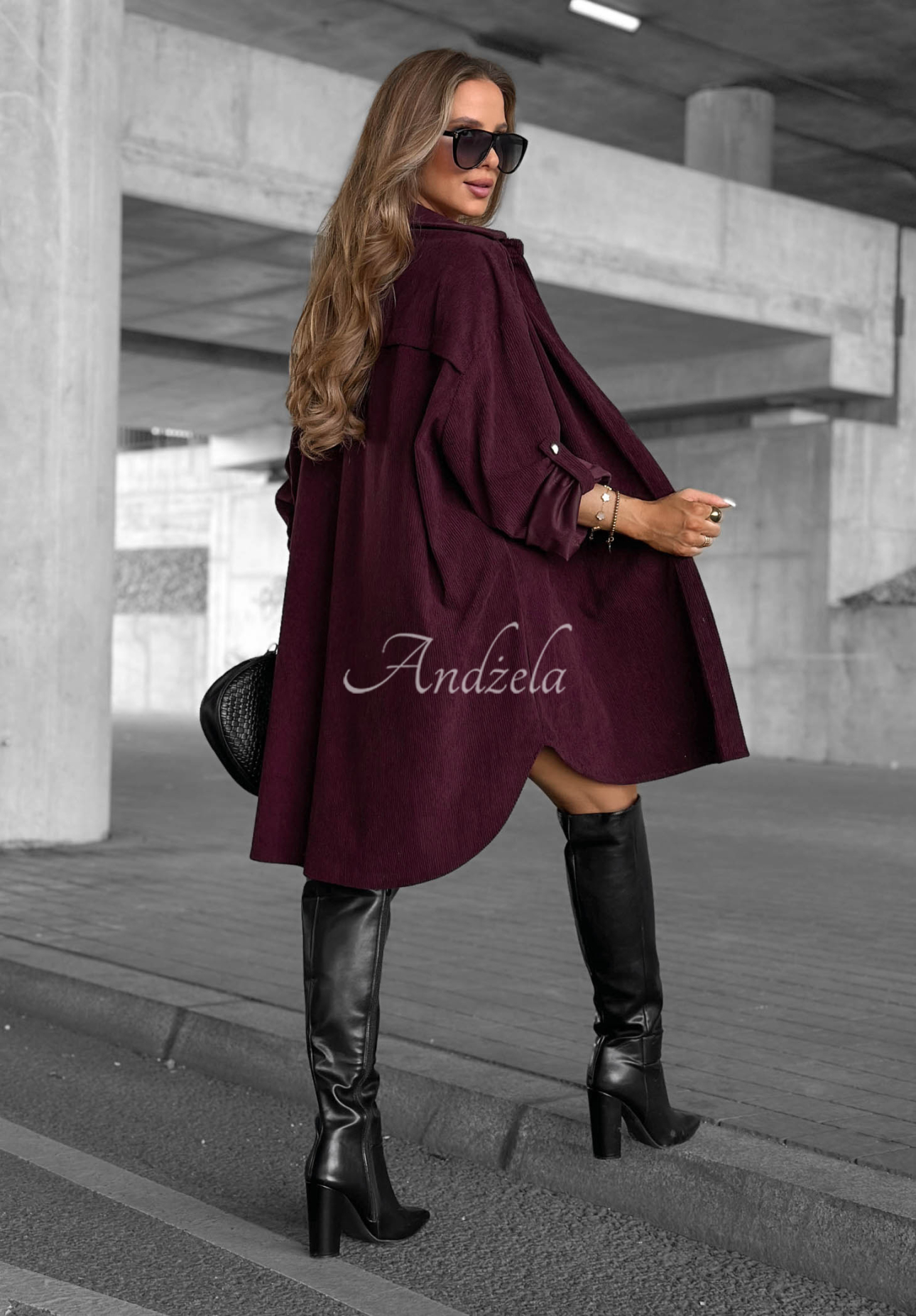 Calm Moments Long Viscose Corduroy Shirt in Plum
