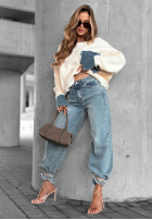 Sweter z denimowymi wstawkami Closer Now waniliowy