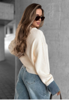 Sweter z denimowymi wstawkami Closer Now waniliowy