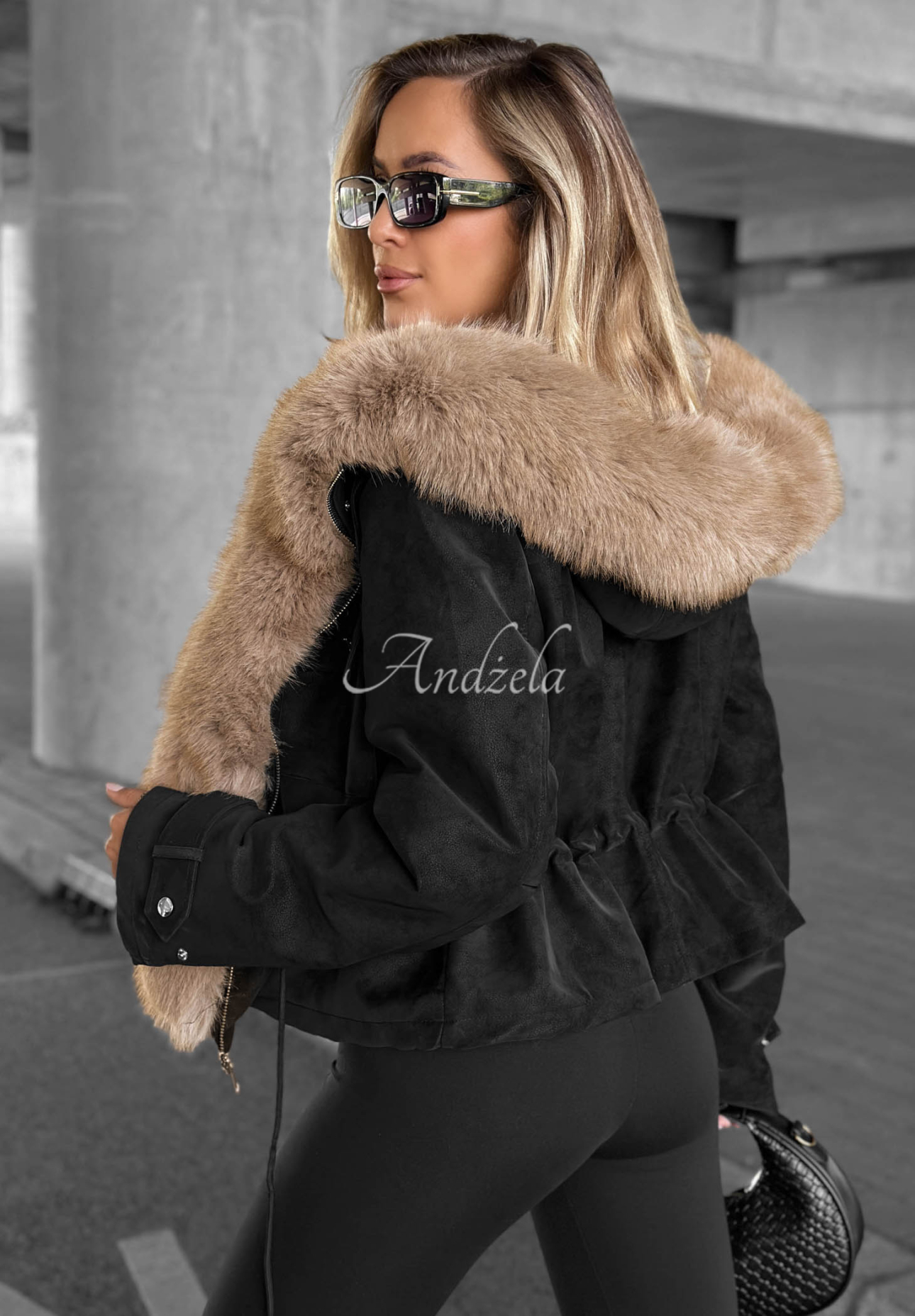 Honey Autumn Short Faux Fur Jacket, Black