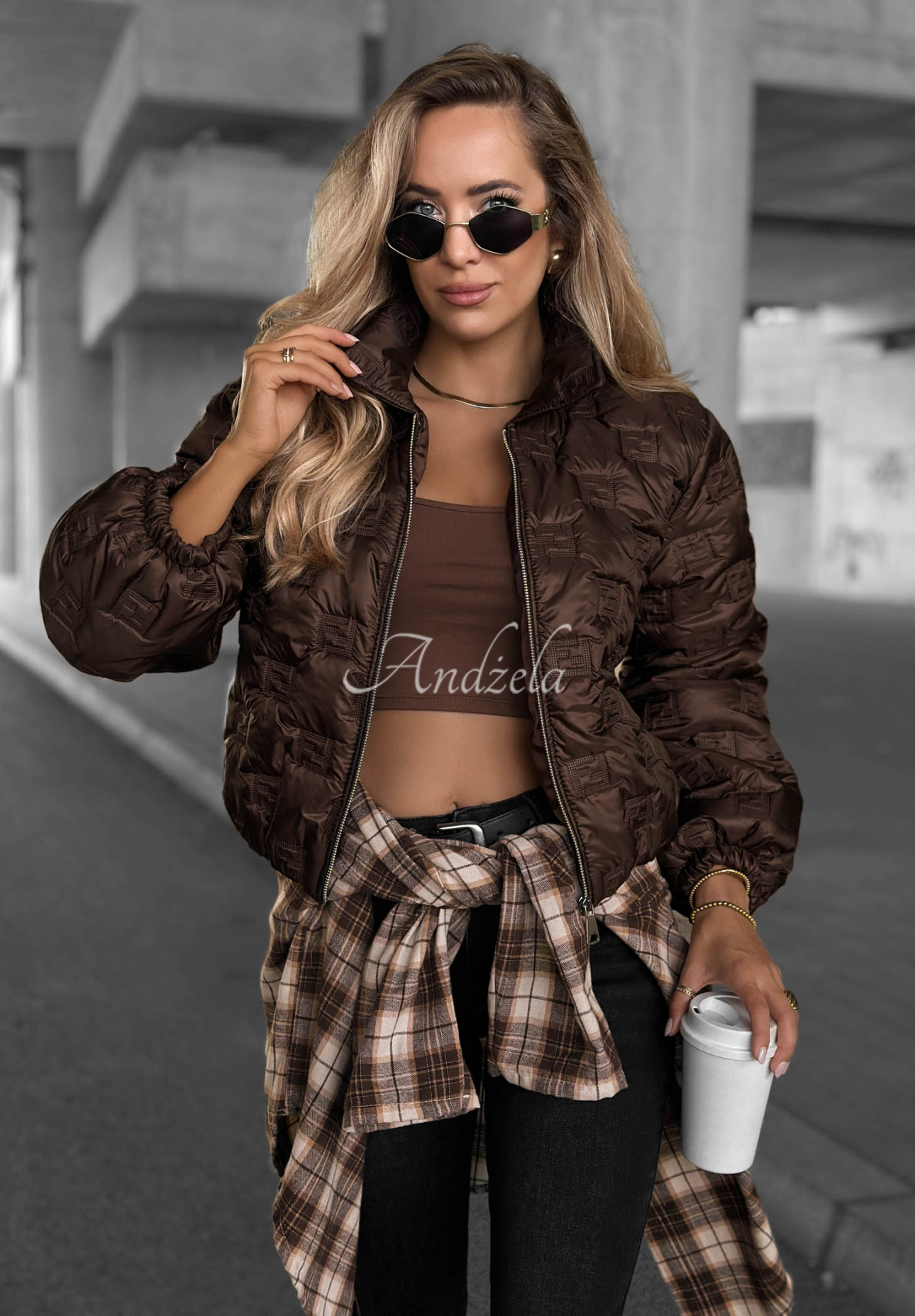 Worth Waiting Short Quilted Jacket with Collar, Chocolate Brown