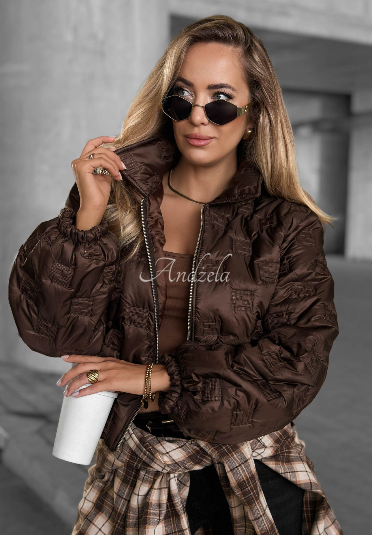 Worth Waiting Short Quilted Jacket with Collar, Chocolate Brown