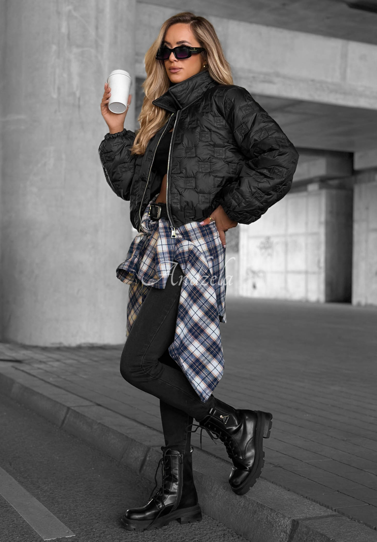 Worth Waiting Short Quilted Jacket with Collar, Black