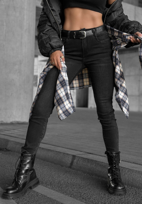Lucky You Skinny Jeans with a Belt, Dark Gray